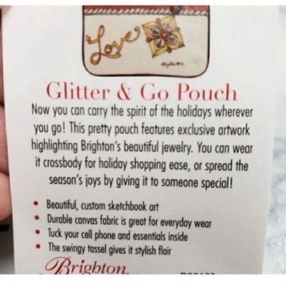 Brighton Women’s Small Crossbody Glitter and Go Pouch White Red with Tassel - Picture 14 of 16